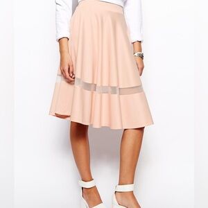 Lavish Alice NWT Light Peach Scuba Volume A Line Midi Skirt With Sheer Insert